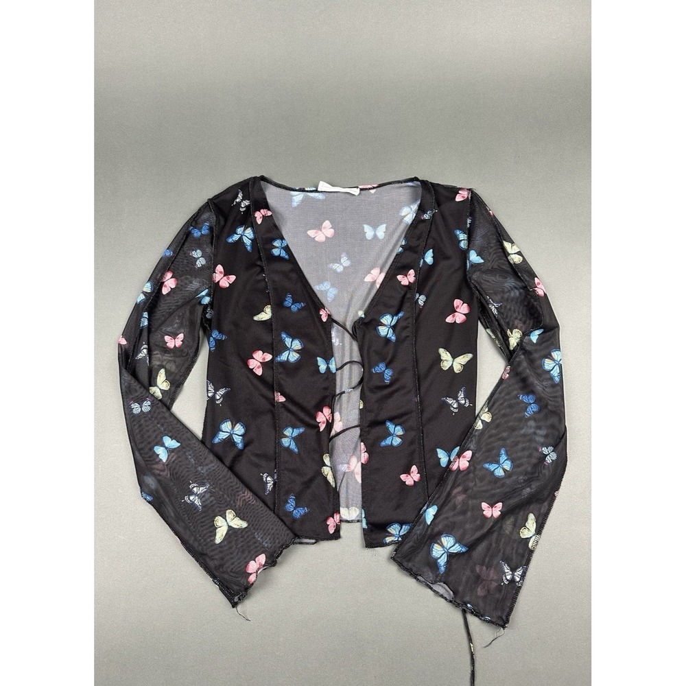 Elodie Women's Lightweight Black Top Size Large Butterfly Mesh Lined